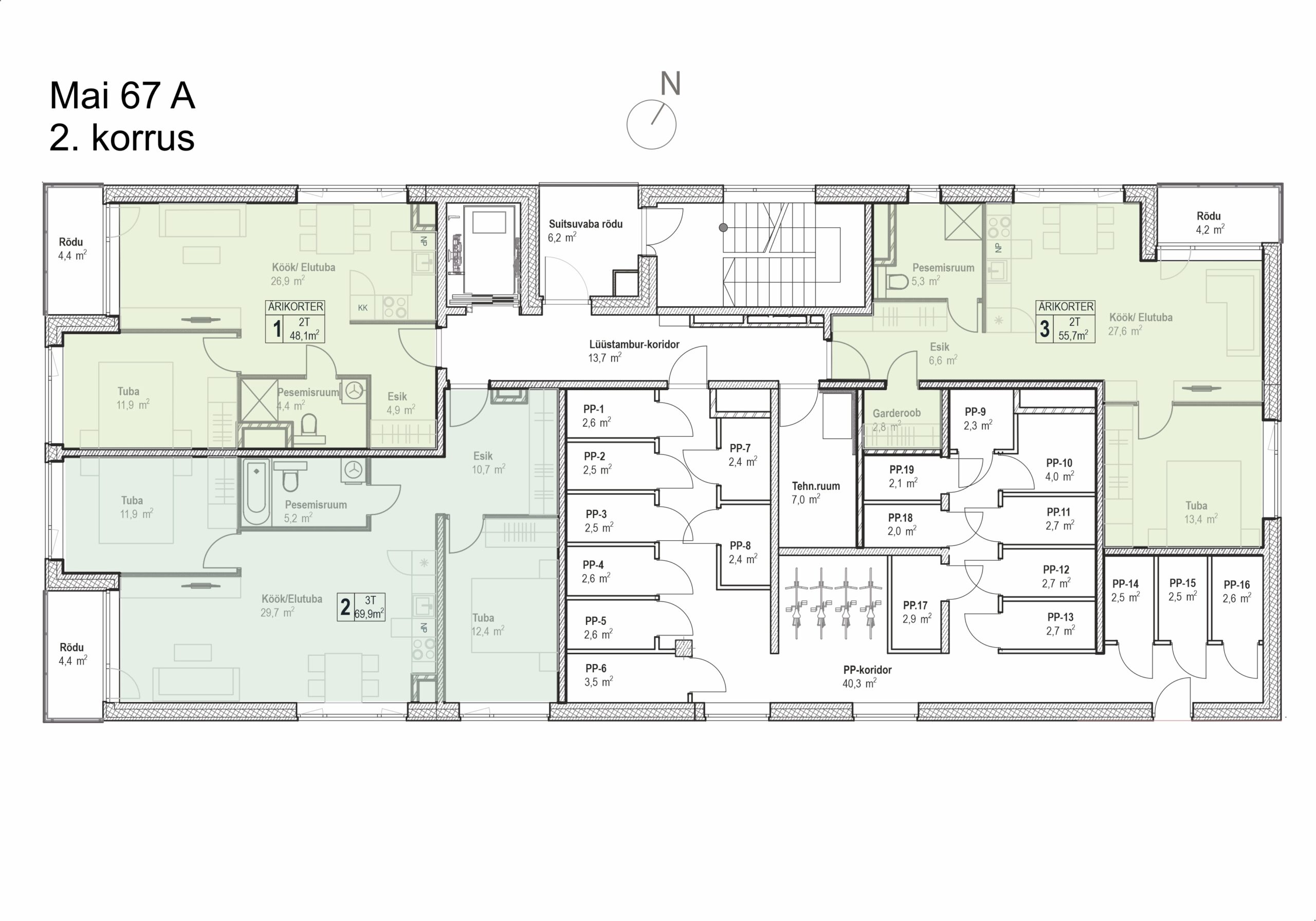 Uued korterid Mai 67A - 2. korruse plaan